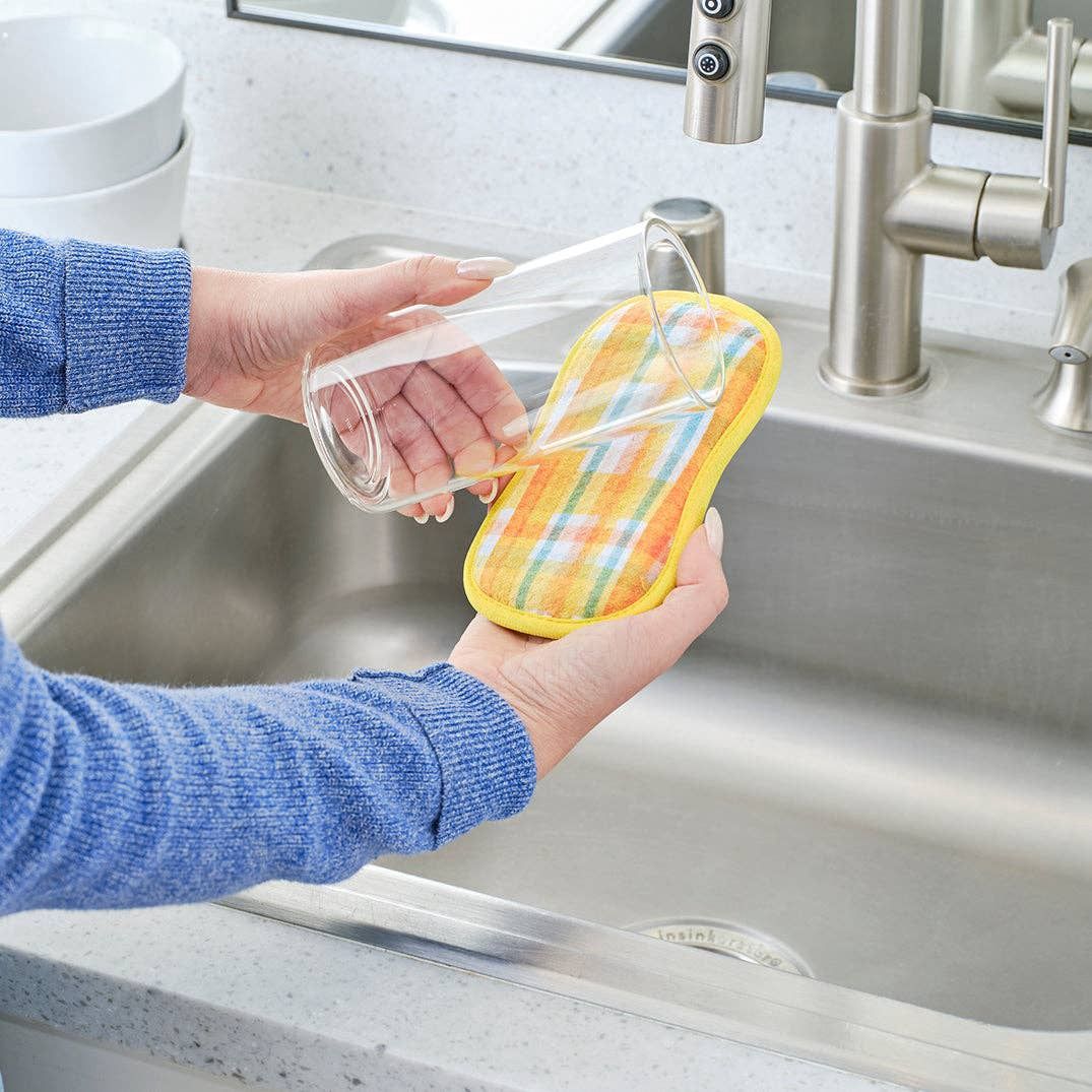 Lemon Plaid Microfiber Dual-Sided Scrubbies, Set of 4