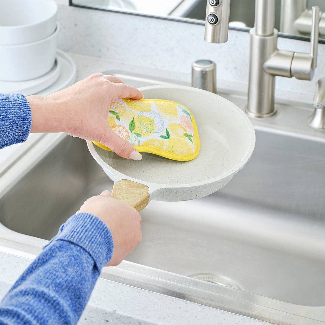 Lemon Plaid Microfiber Dual-Sided Scrubbies, Set of 4