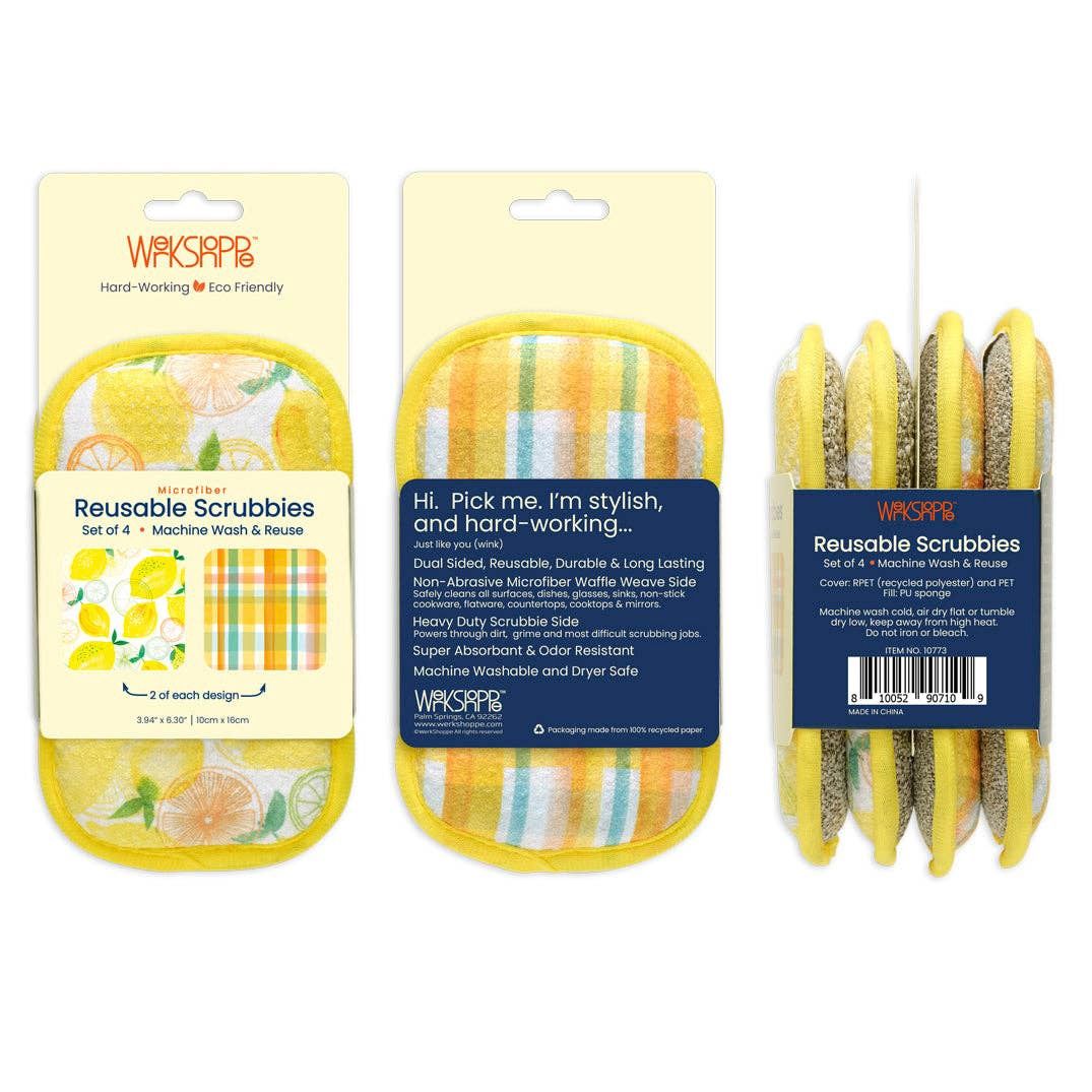 Lemon Plaid Microfiber Dual-Sided Scrubbies, Set of 4