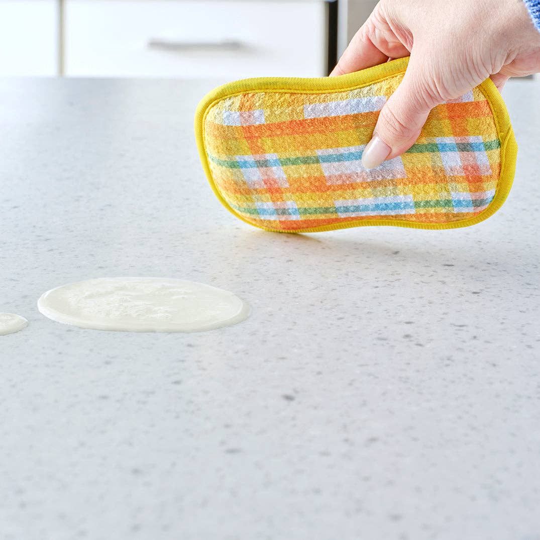 Lemon Plaid Microfiber Dual-Sided Scrubbies, Set of 4