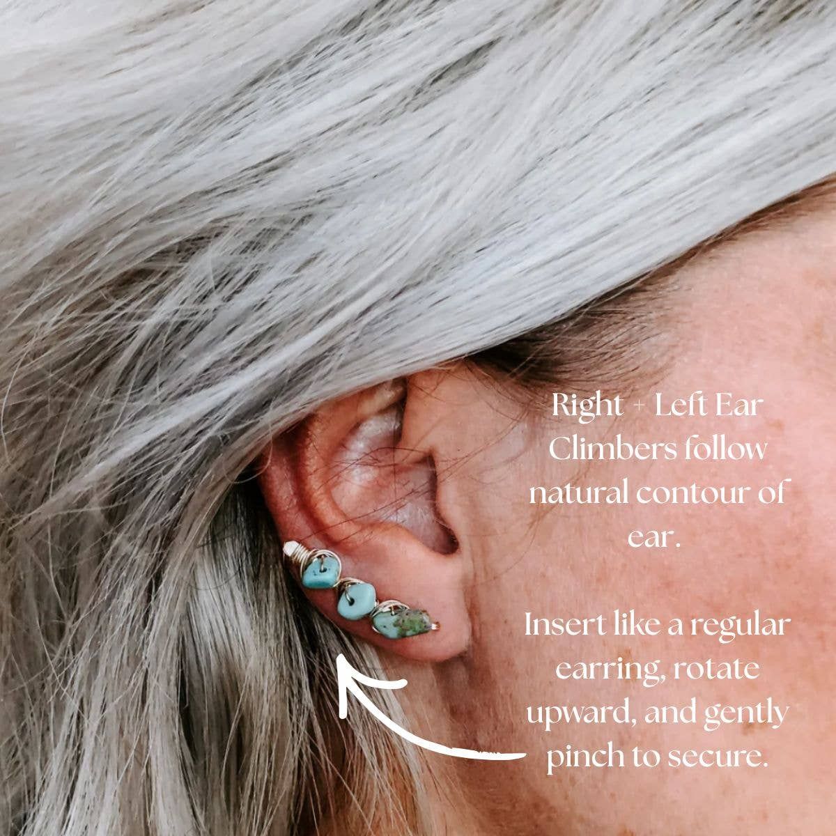 Kingman Turquoise Ear Climbers - Sterling Sliver