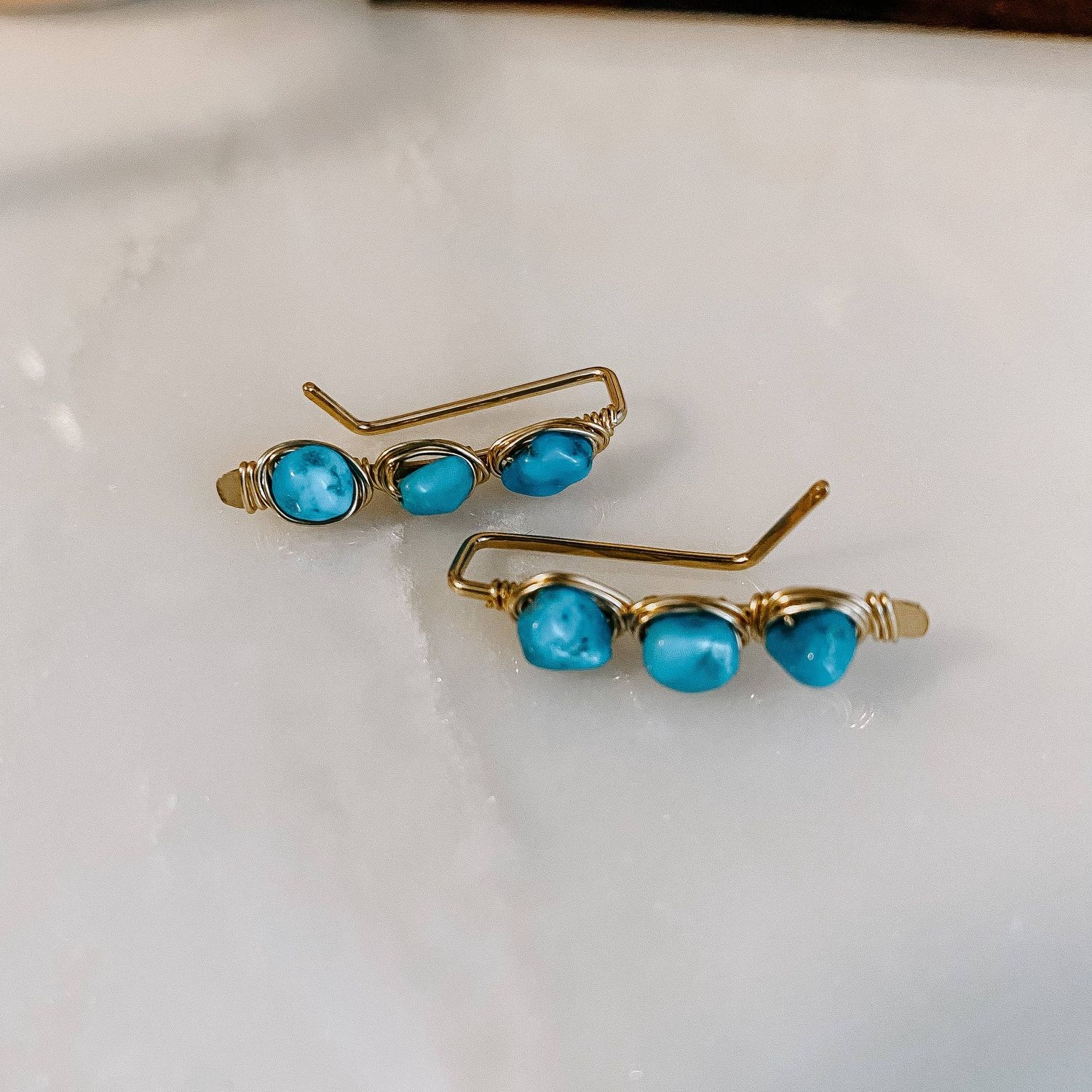 Kingman Turquoise Ear Climbers - Sterling Sliver