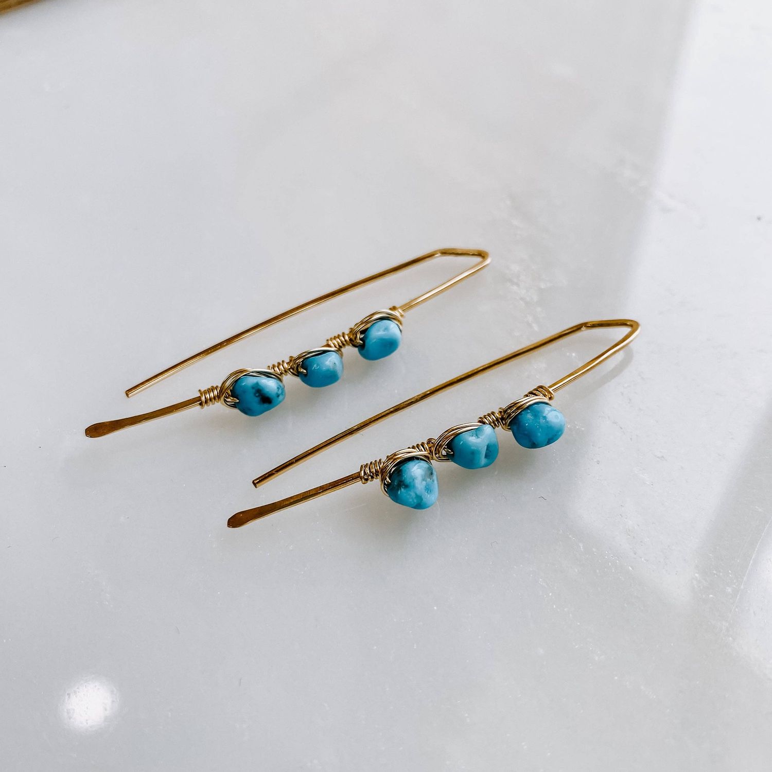 Pacific Threader Earrings with Kingman Turquoise: 14k Gold Fill