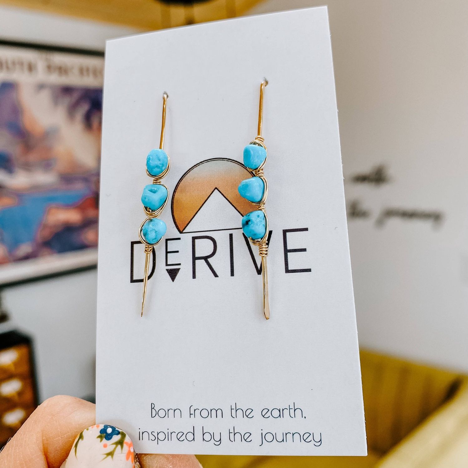 Pacific Threader Earrings with Kingman Turquoise: 14k Gold Fill