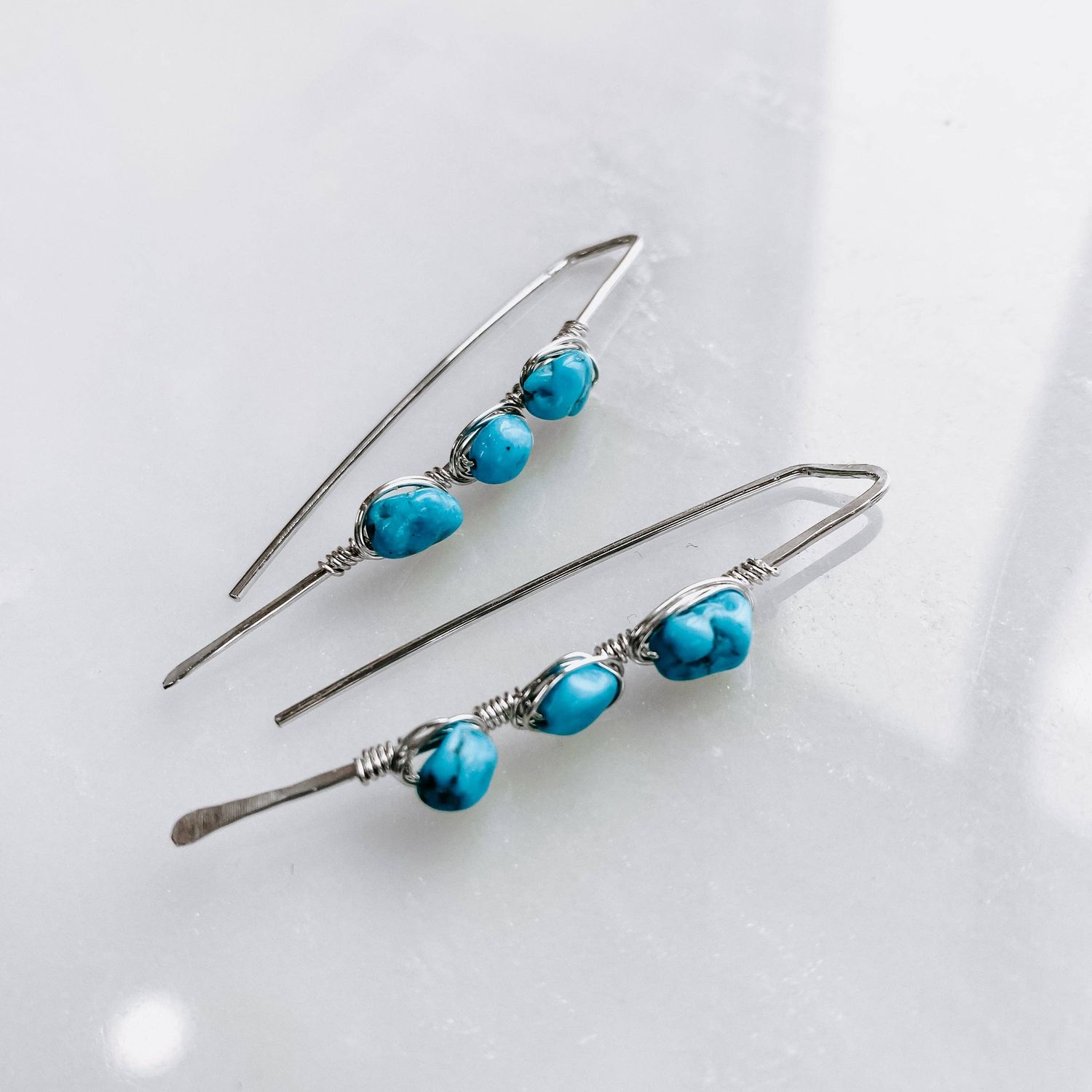 Pacific Threader Earrings with Kingman Turquoise: 14k Gold Fill