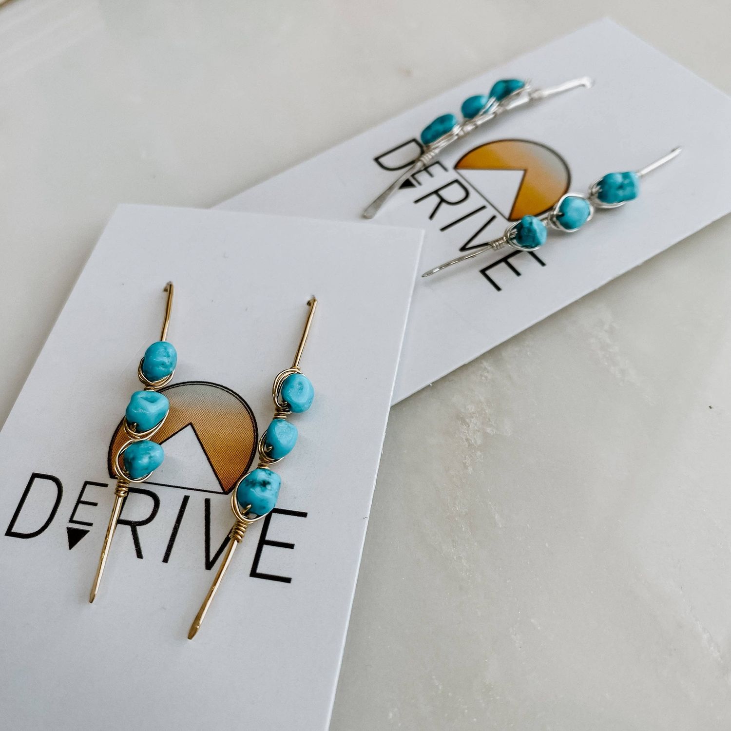 Pacific Threader Earrings with Kingman Turquoise: 14k Gold Fill