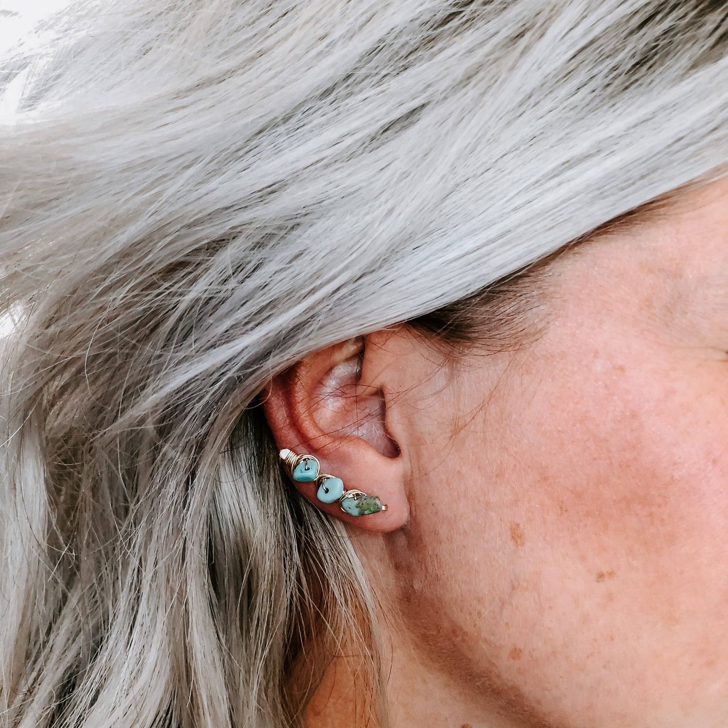 Kingman Turquoise Ear Climbers - 14k Gold Fill