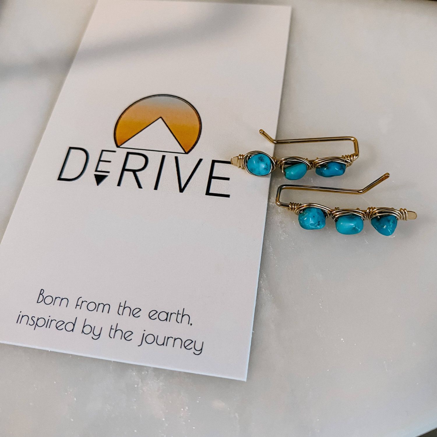 Kingman Turquoise Ear Climbers - 14k Gold Fill