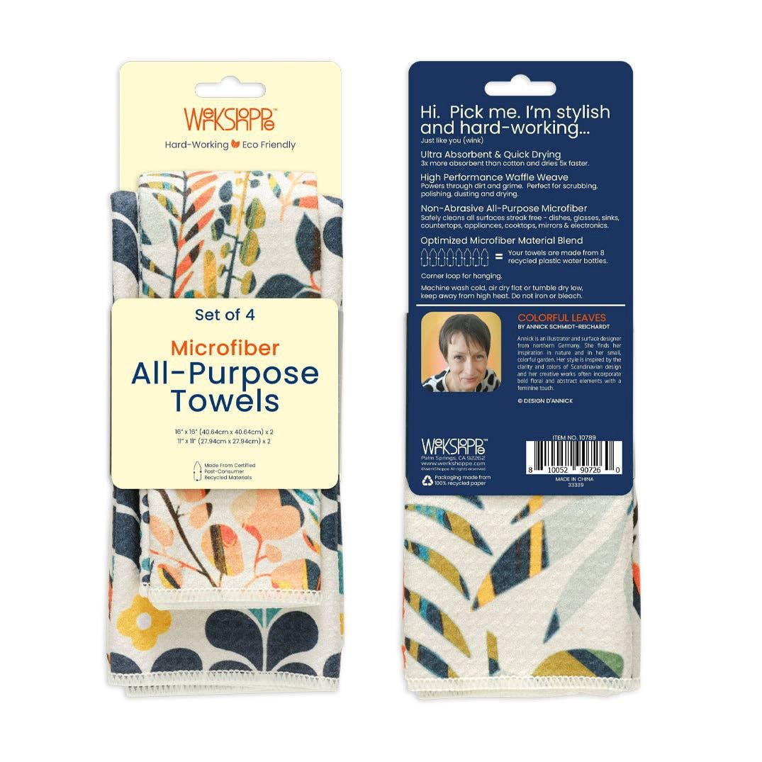 Colorful Leaves All Purpose Microfiber Towels, Set of 4