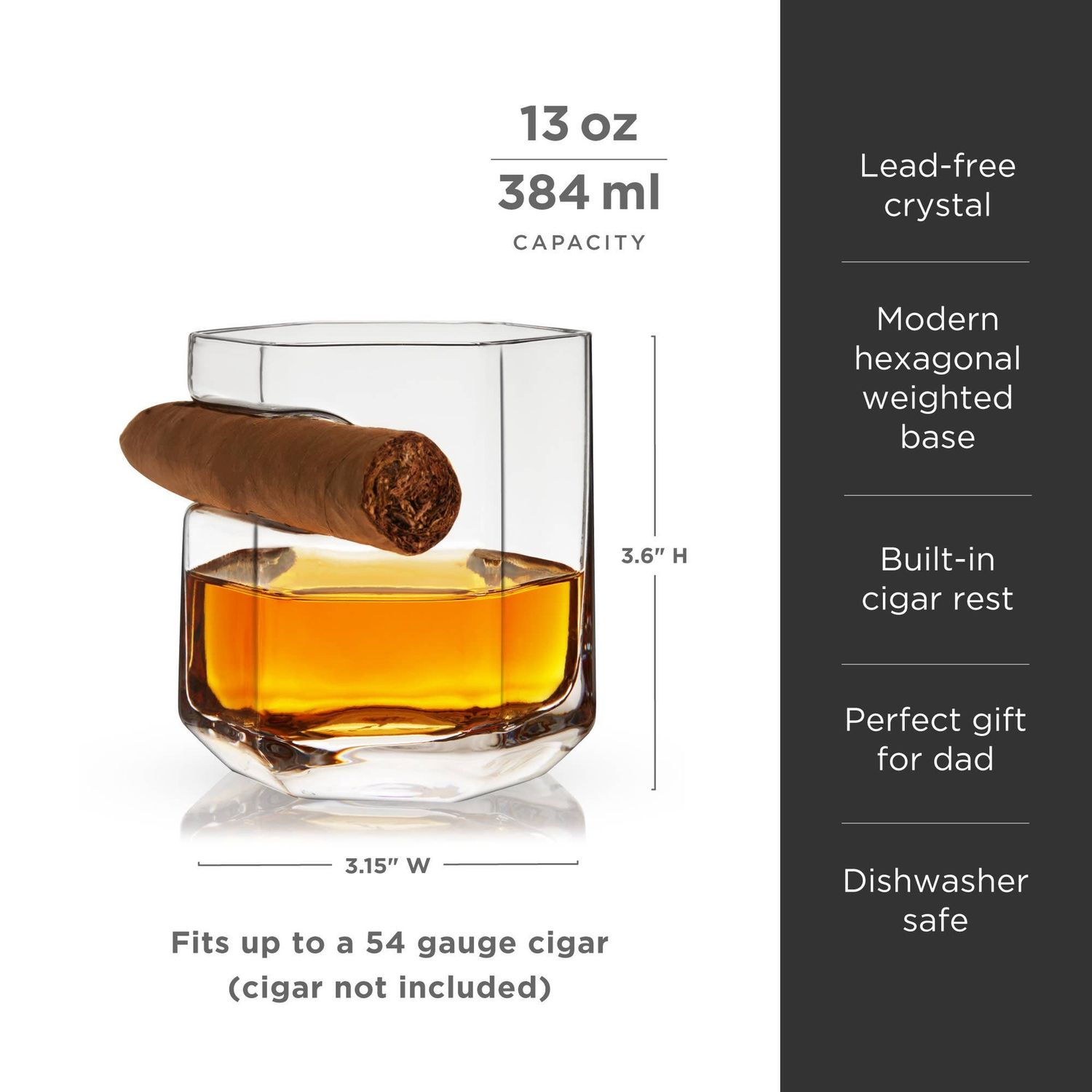 Raye™ Crystal Whiskey Glass with Builtin Cigar Holder