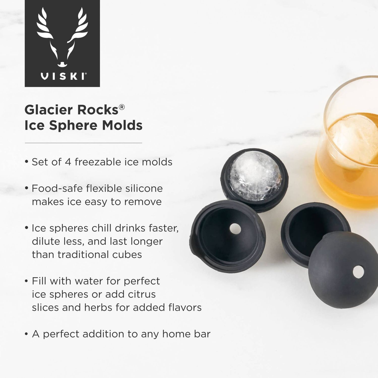 Glacier Rocks® Silicone Ice Ball Molds Set of 4