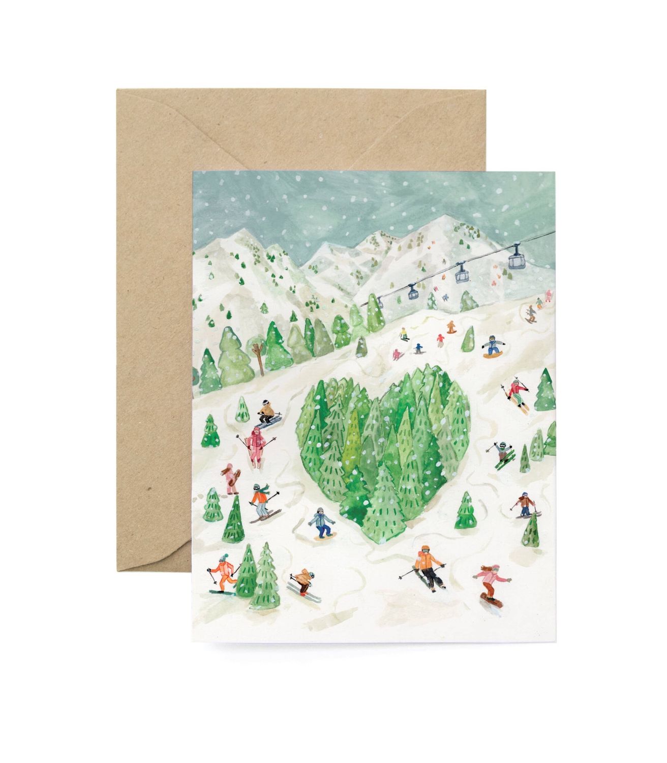 Ski Mountain Love Card, Winter Scene A2 Greeting Card
