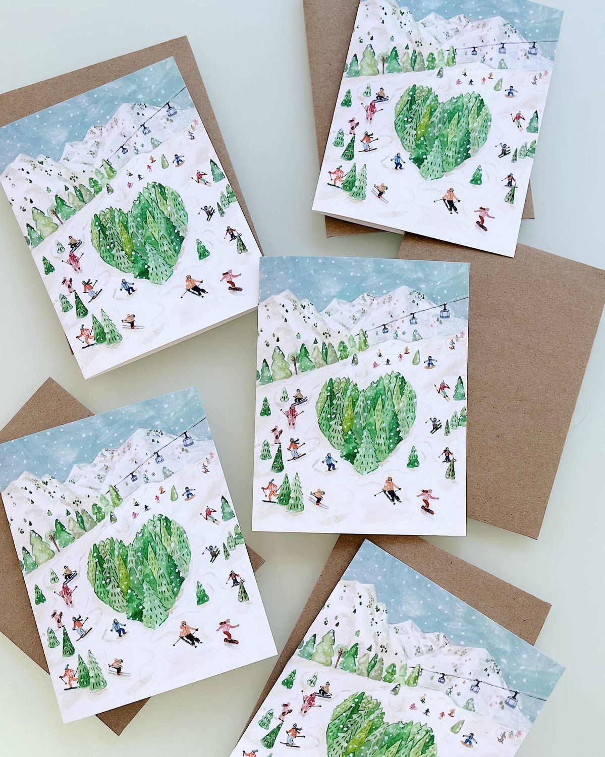 Ski Mountain Love Card, Winter Scene A2 Greeting Card