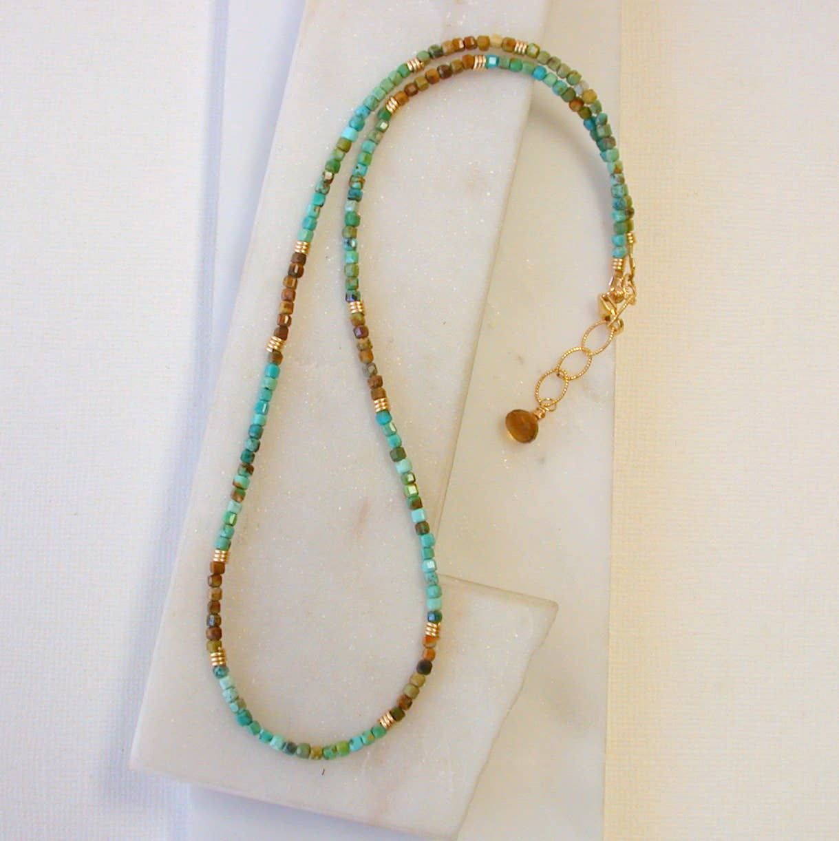 Turquoise Beaded Necklace. 14k gold fill or Sterling silver.