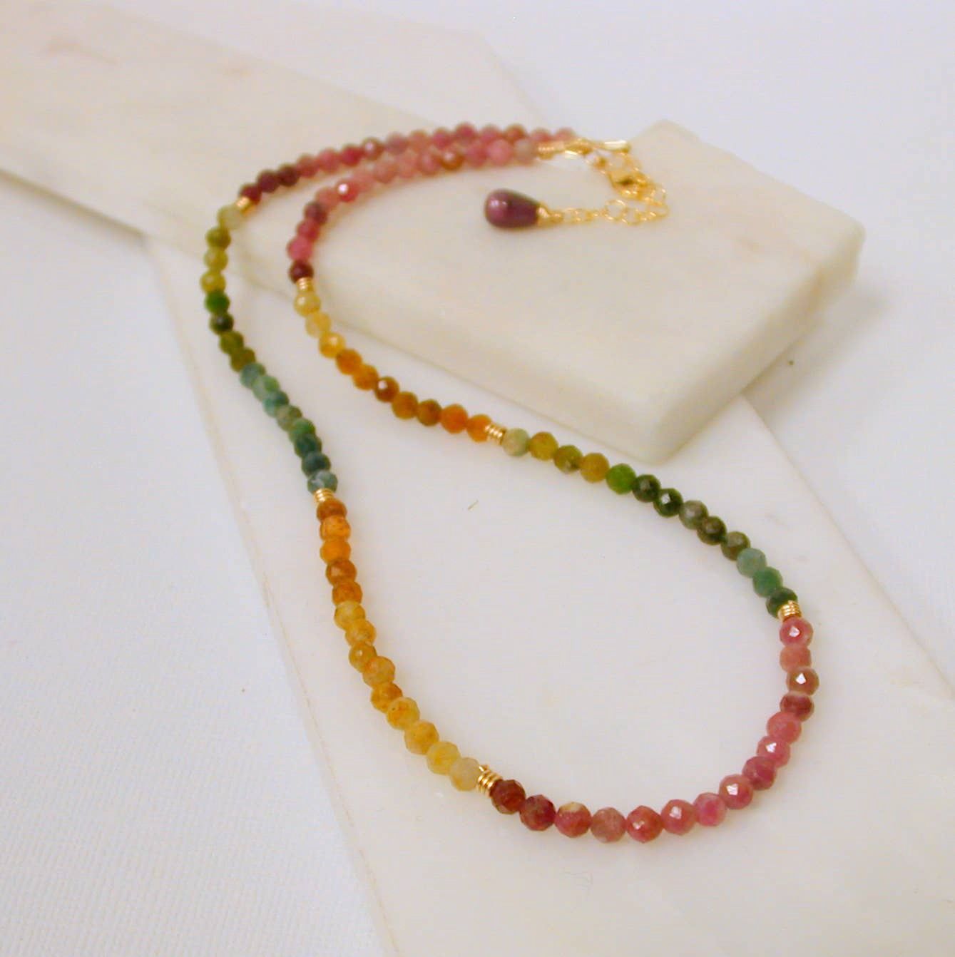 Colorful Gemstone Strand Necklace. Tourmaline.