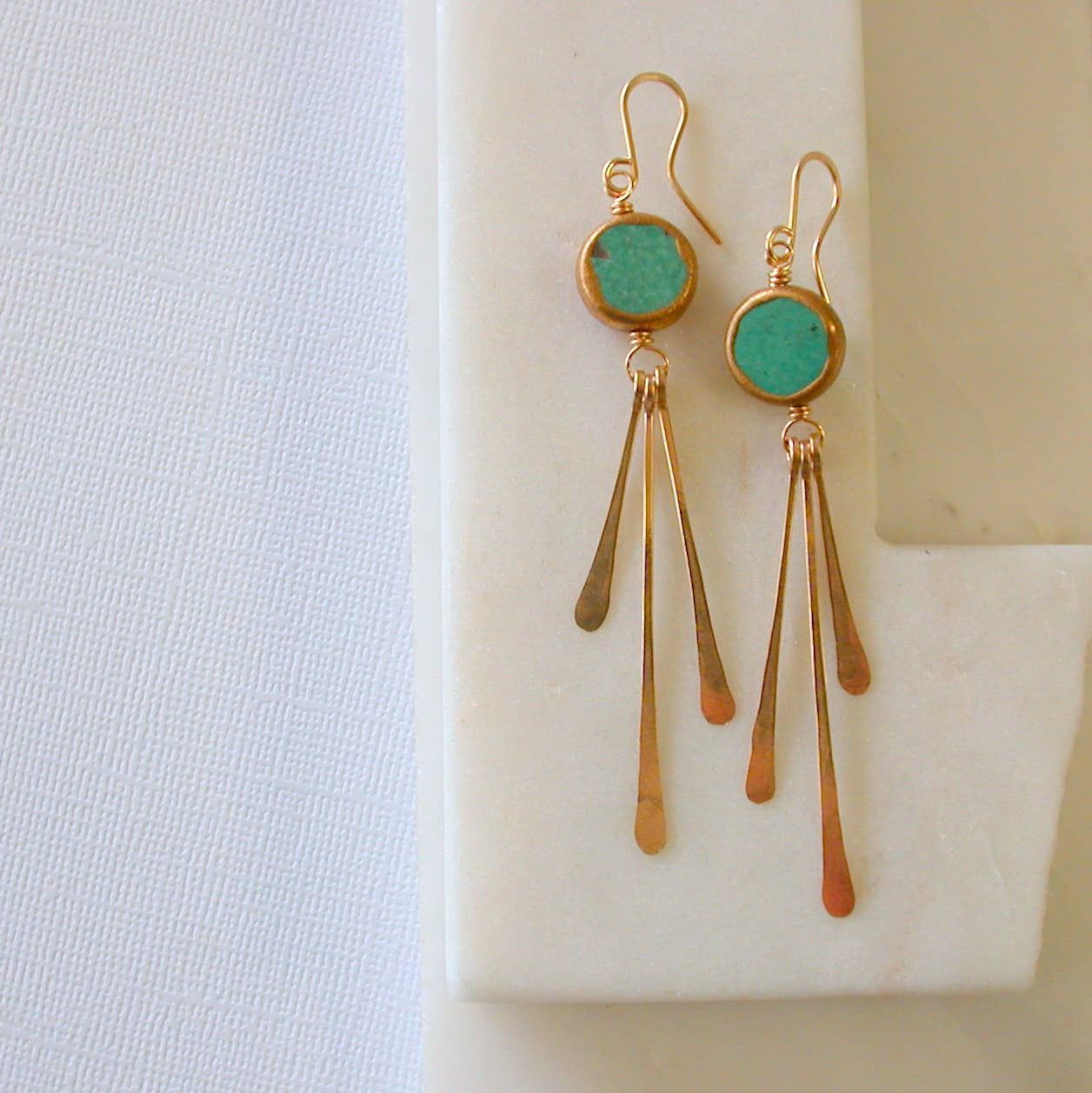 Turquoise Fringe Coin Earrings