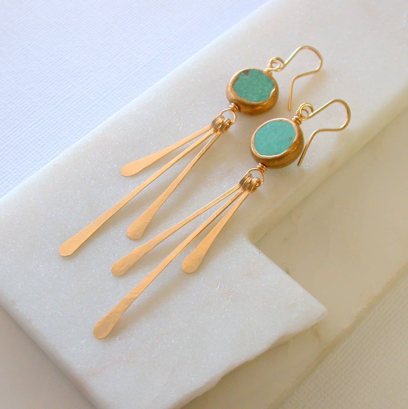 Turquoise Fringe Coin Earrings