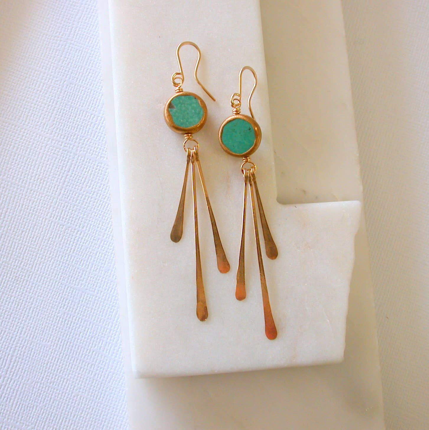 Turquoise Fringe Coin Earrings