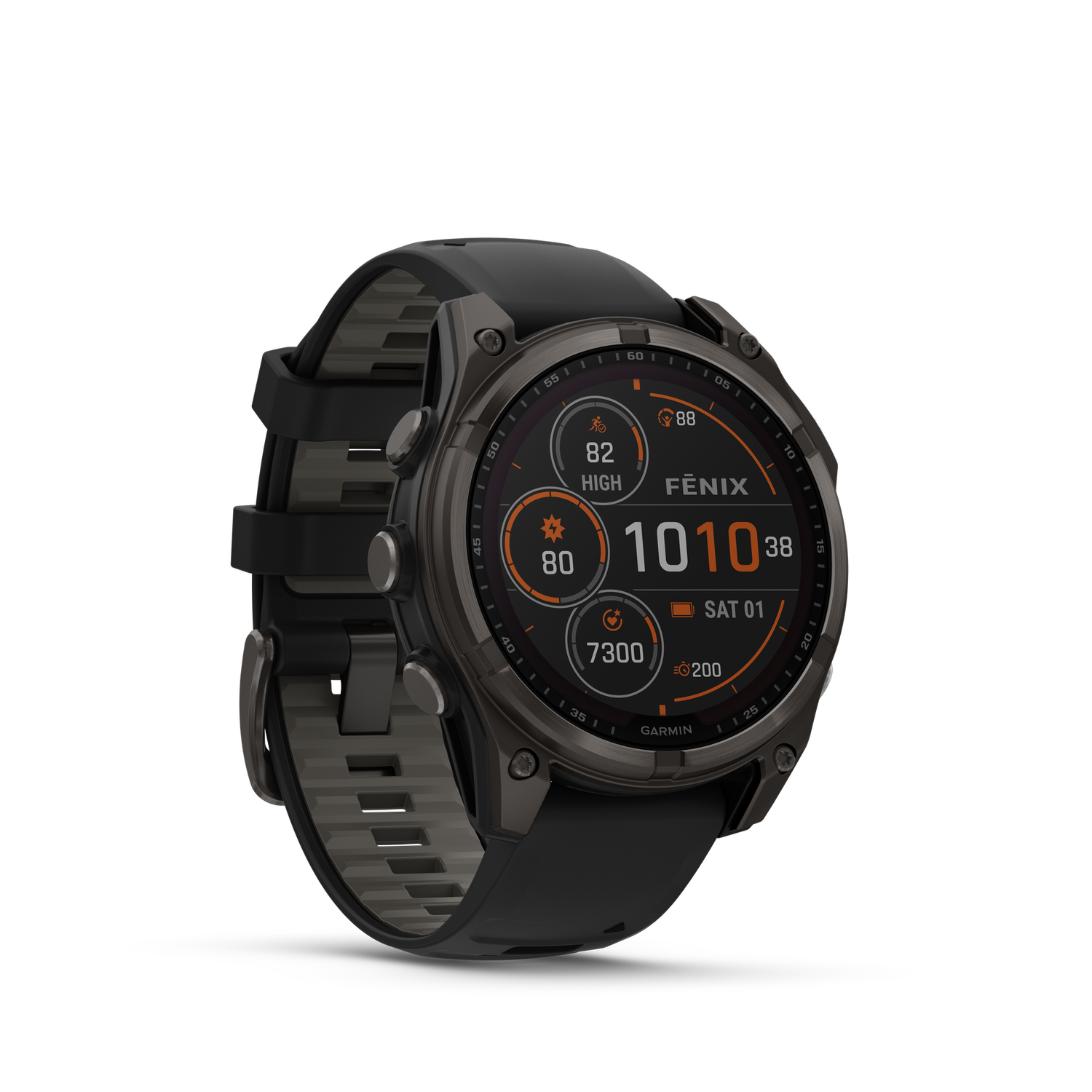 fēnix® 8 – 47 mm, Solar, Color: Sapphire, Carbon Gray DLC Titanium with Black/Pebble Gray Silicone Band