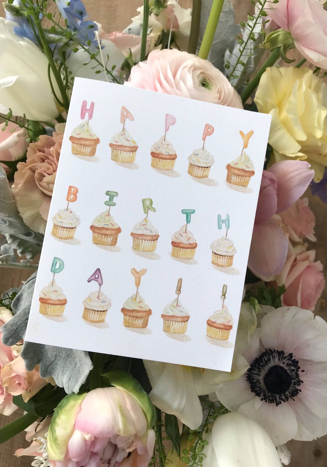 Birthday Cupcake Greeting Card, Pastel A2 Birthday Card