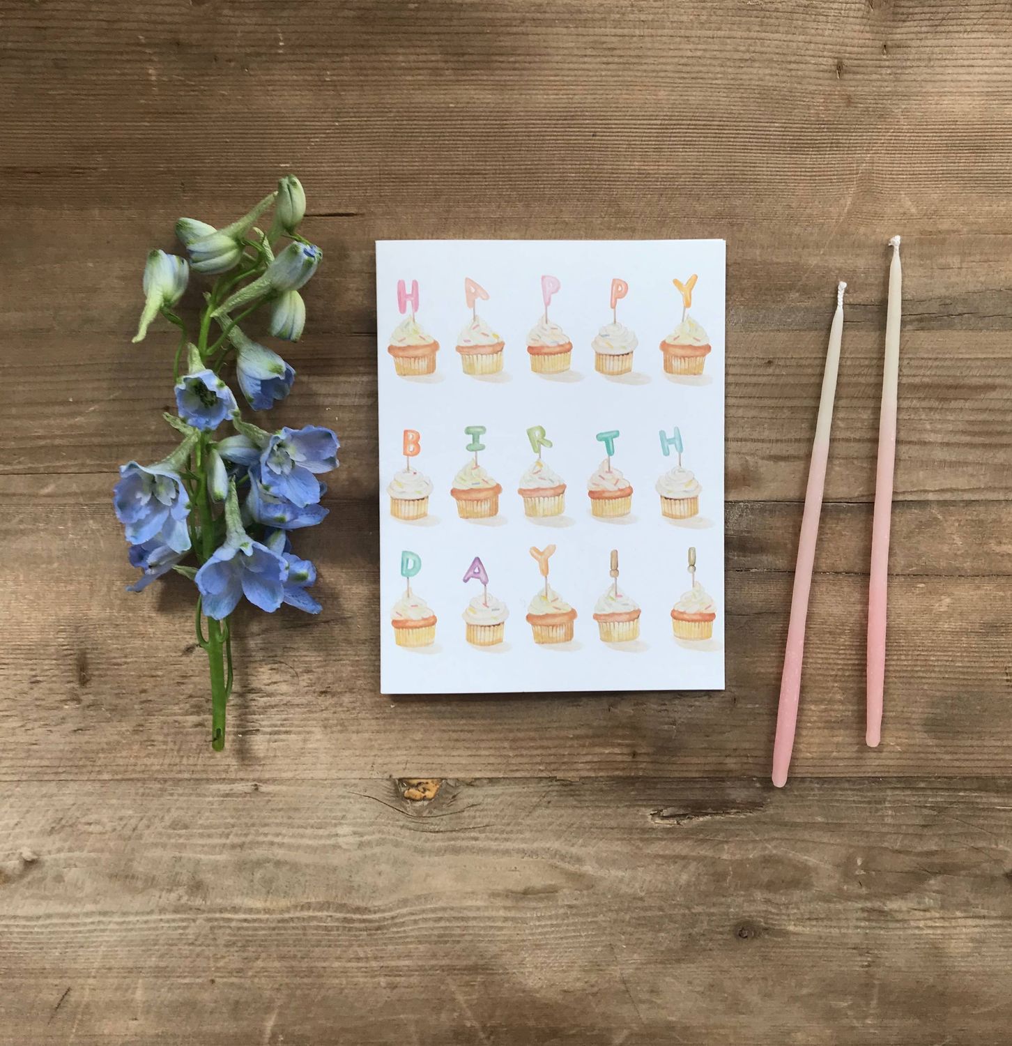 Birthday Cupcake Greeting Card, Pastel A2 Birthday Card