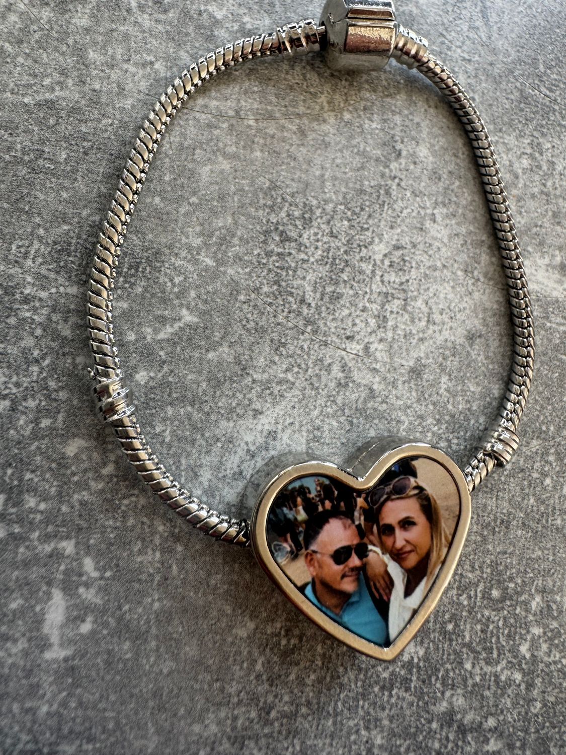 Personalised photo large heart and charm bracelet