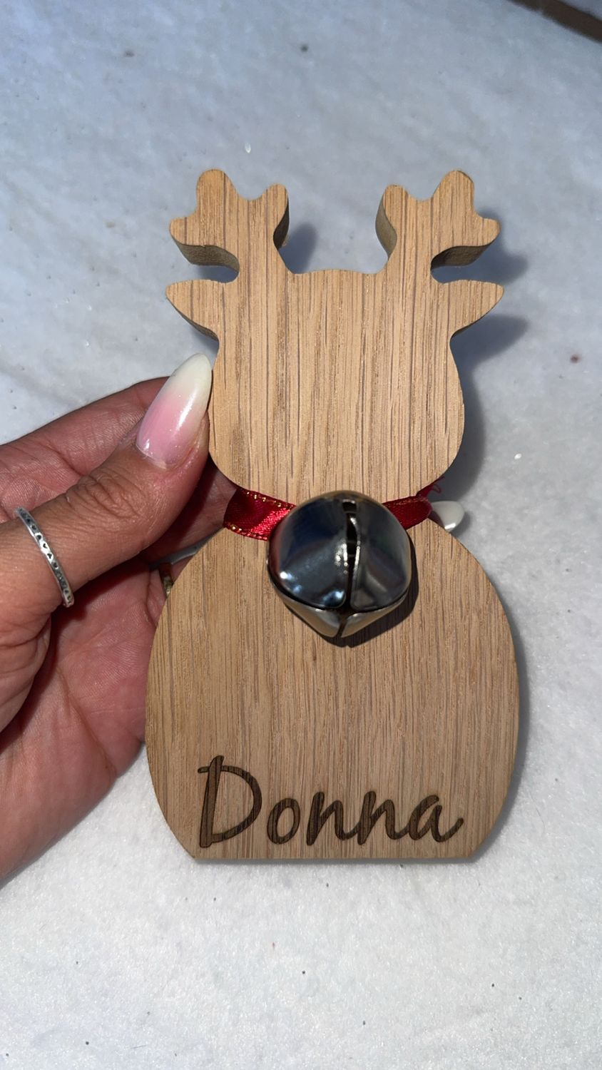 Personalised wooden engraved reindeer ornament