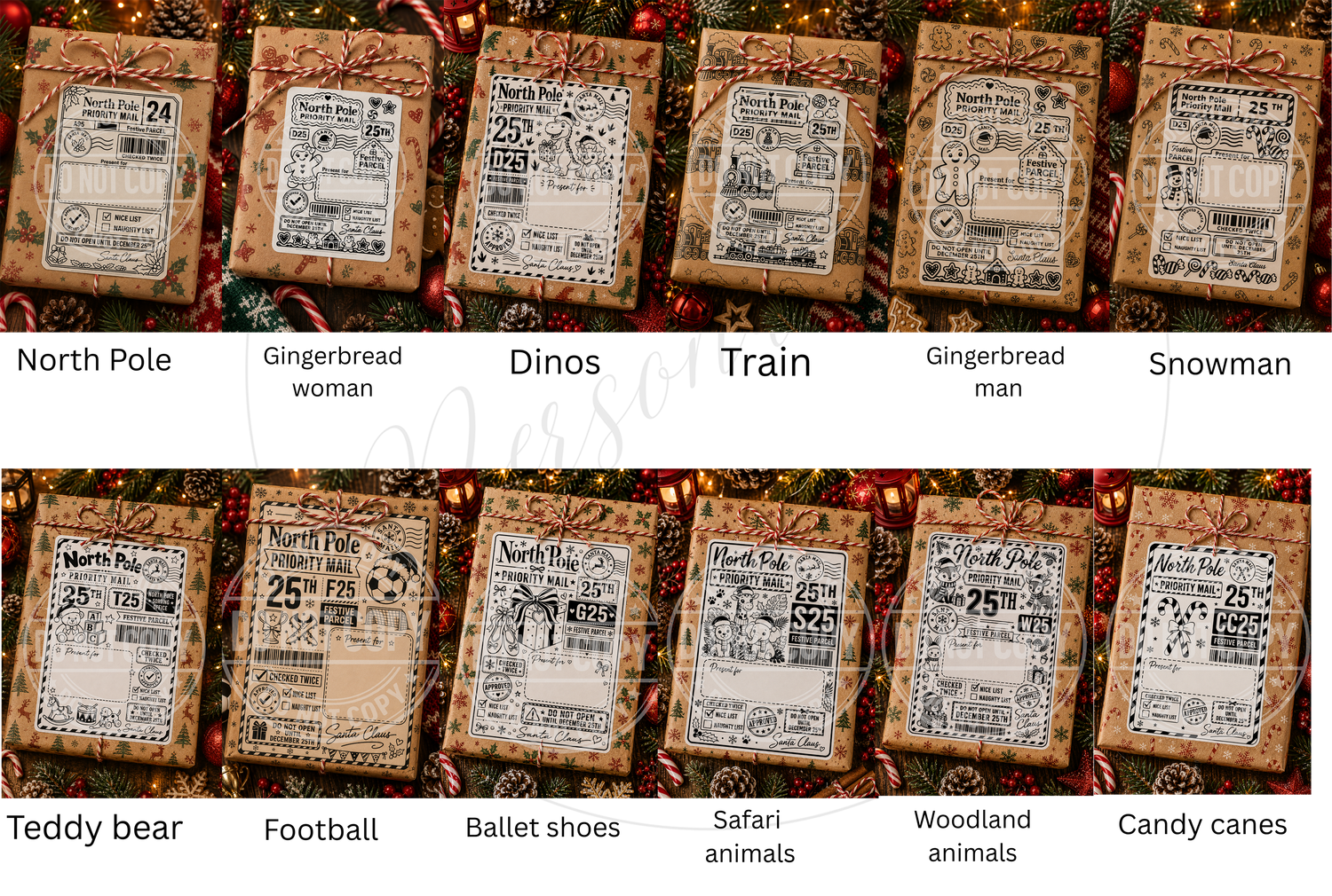 Personalised postage style Christmas sticky labels pack