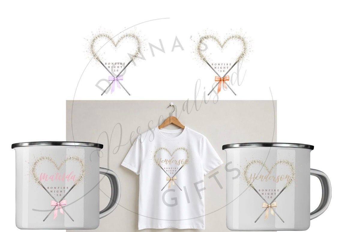 Personalised Sparkler design Bonfire night T-shirt &amp; matching metal mug