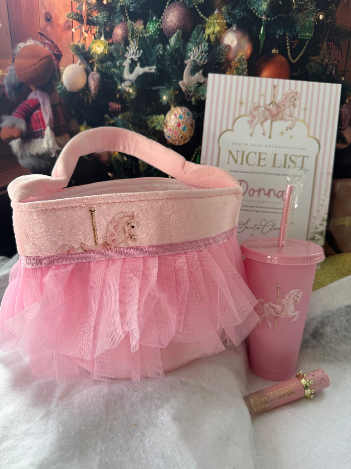 Pink Tutu Christmas Eve bag with cup and certificate