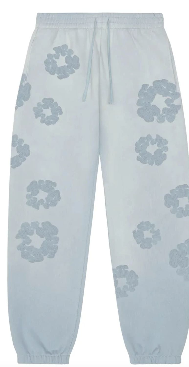 Faded Mono Cotton Wreath Sweatpants Light Blue