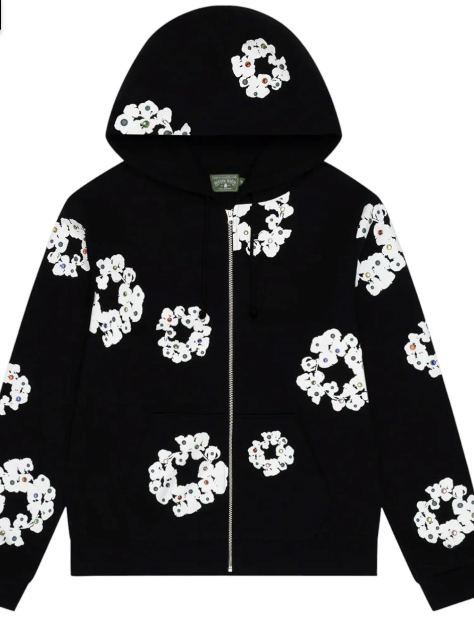 RHINESTONE COTTON WREATH ZIP UP