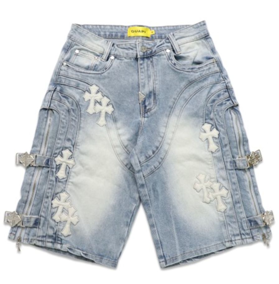 Aqua Blue Cross Buckle Shorts