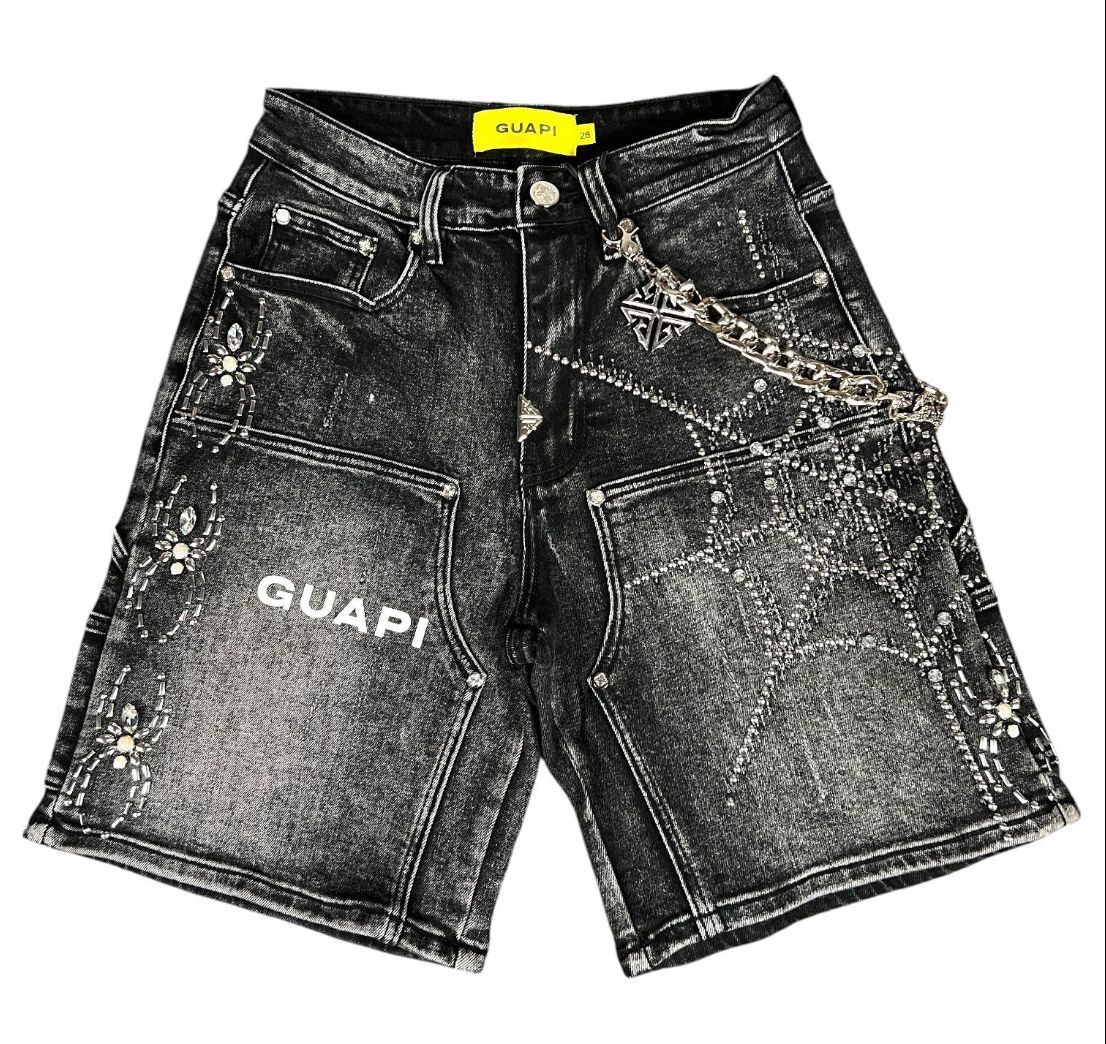 Obsidian Black Spider Denim Shorts