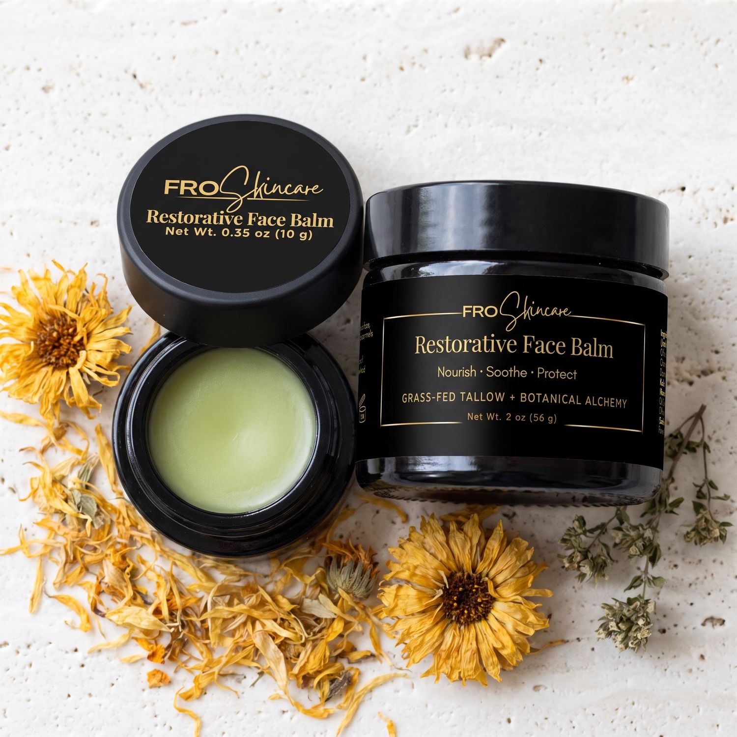 Calendula tallow face balm with full-size jar and 10g discovery jar