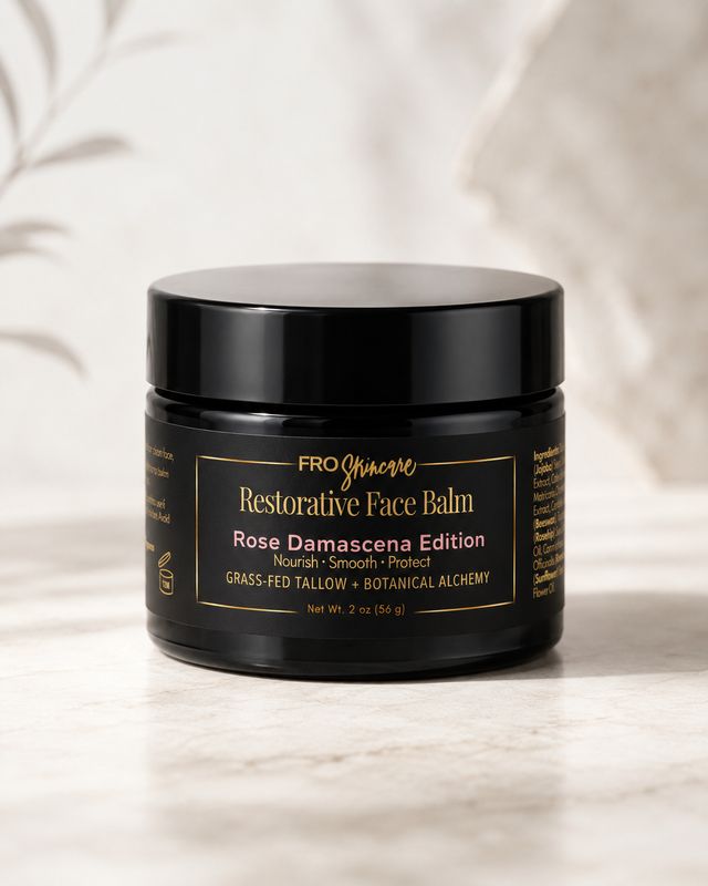 Closed black jar of Rosa Damascena Restorative Face Balm