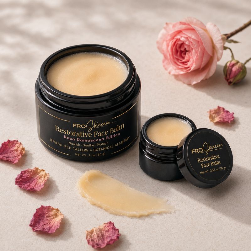 Rosa Damascena tallow face balm bundle with full-size jar and 10g discovery jar