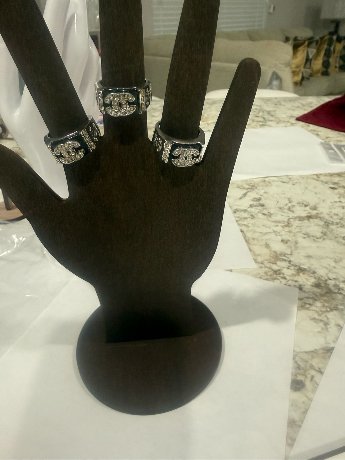 Sterling Silver and Black Coco Channel Ring. Size 8. 1 Each Fashion JewelerySKU 0012
