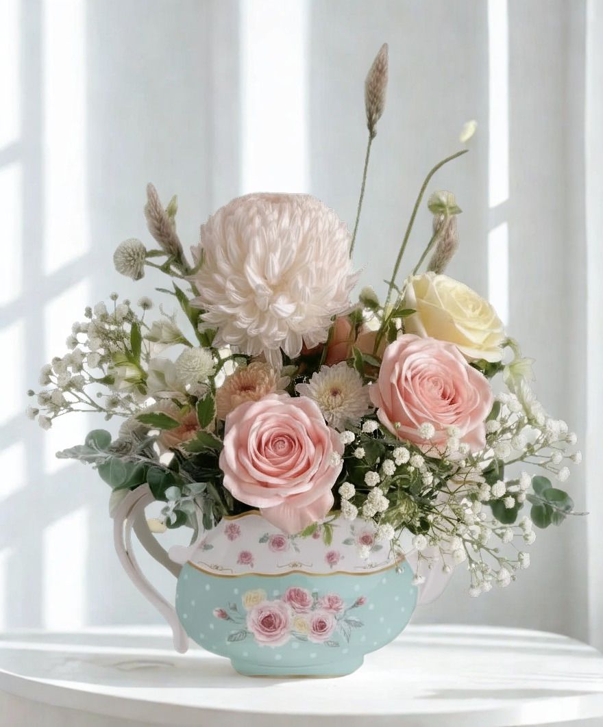 Mother's Day Blooms - Teal Teapot