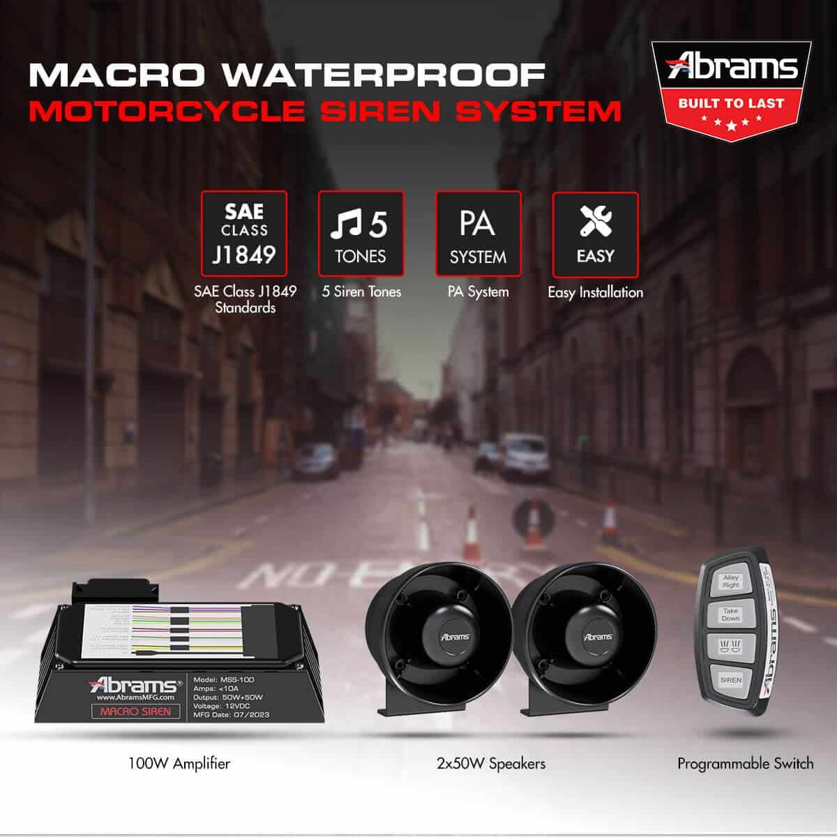 Macro 100W Motorcycle COMPLETE Siren System Kit