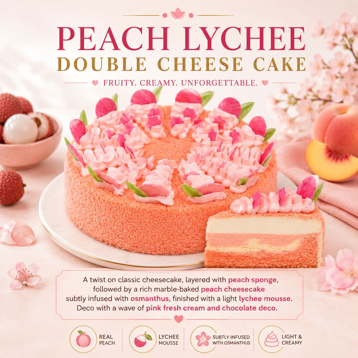 Peach Lychee Double Cheesecake