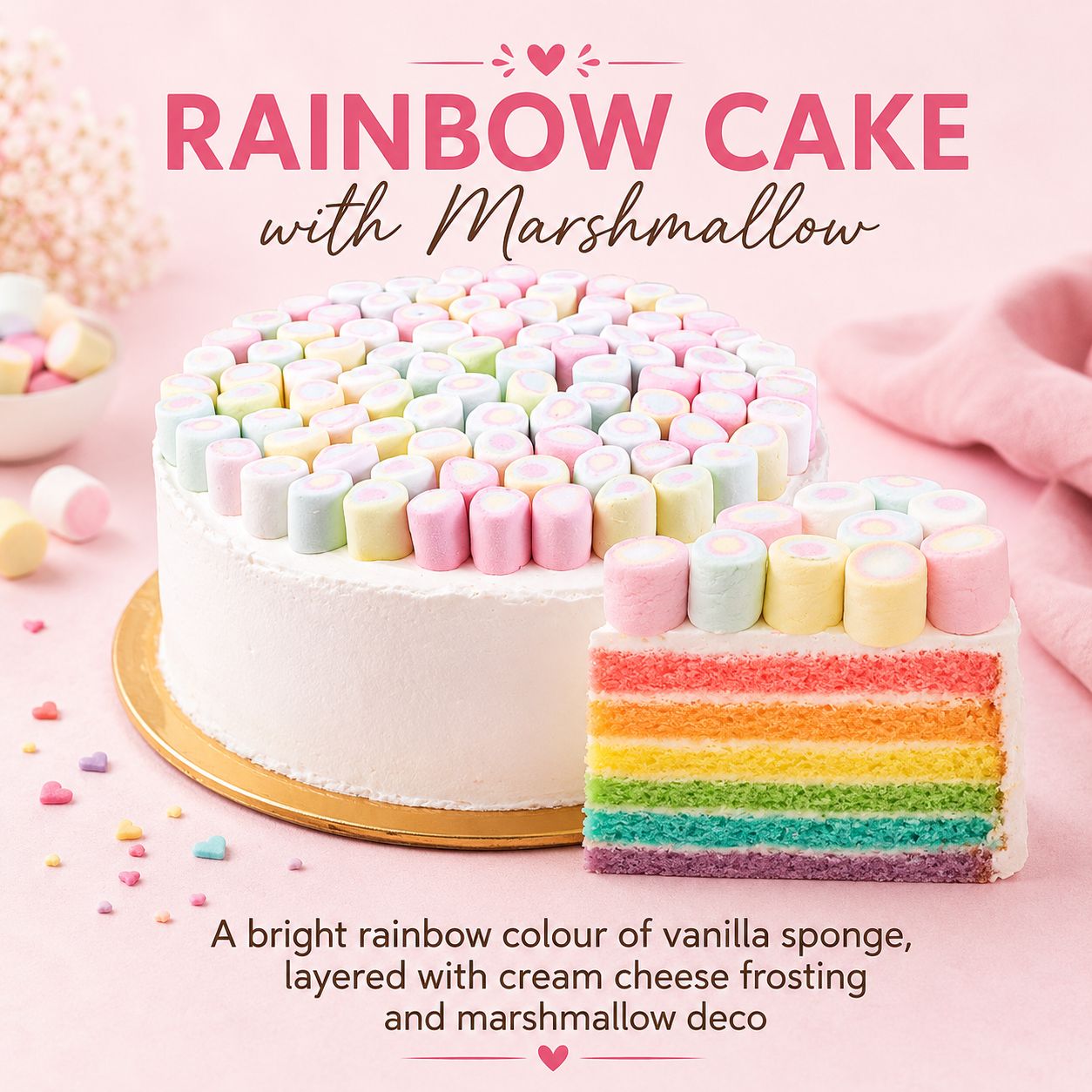 Rainbow Cake with Marshmallow