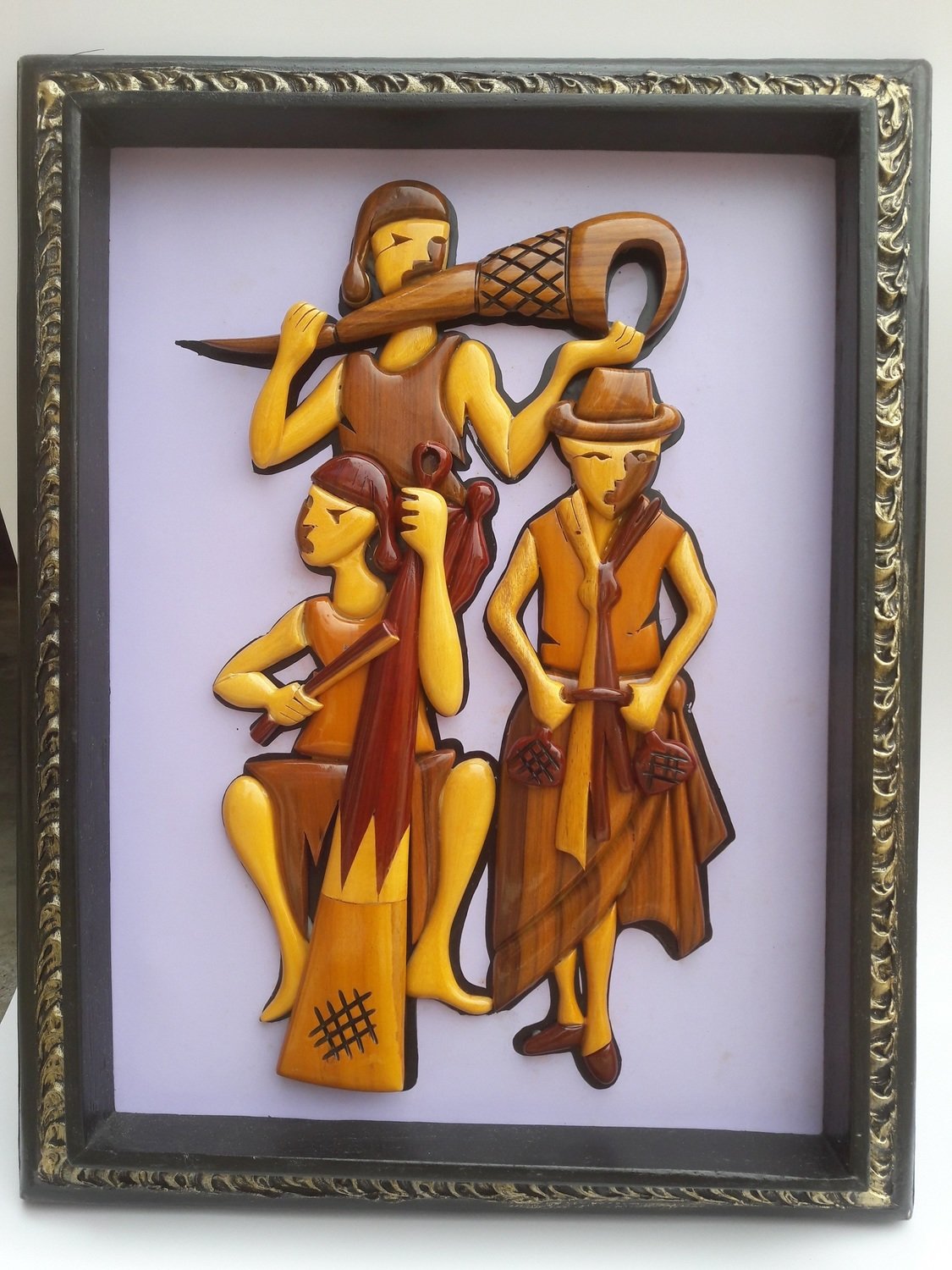 Sculpturally Wooden Carved Niger-Delta Themed Traditional  Music Maker Art Work