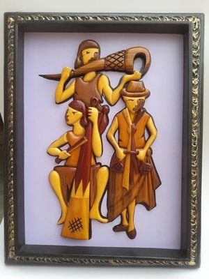 Sculpturally Wooden Carved Niger-Delta Themed Traditional  Music Maker Art Work