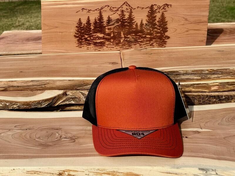 BIG RACK HUNTER, COLOR: BURNT ORANGE/BLACK, CHOOSE CLOTH/MESH or ALL CLOTH OPTION: CLOTH/MESH  WITH SNAPBACK