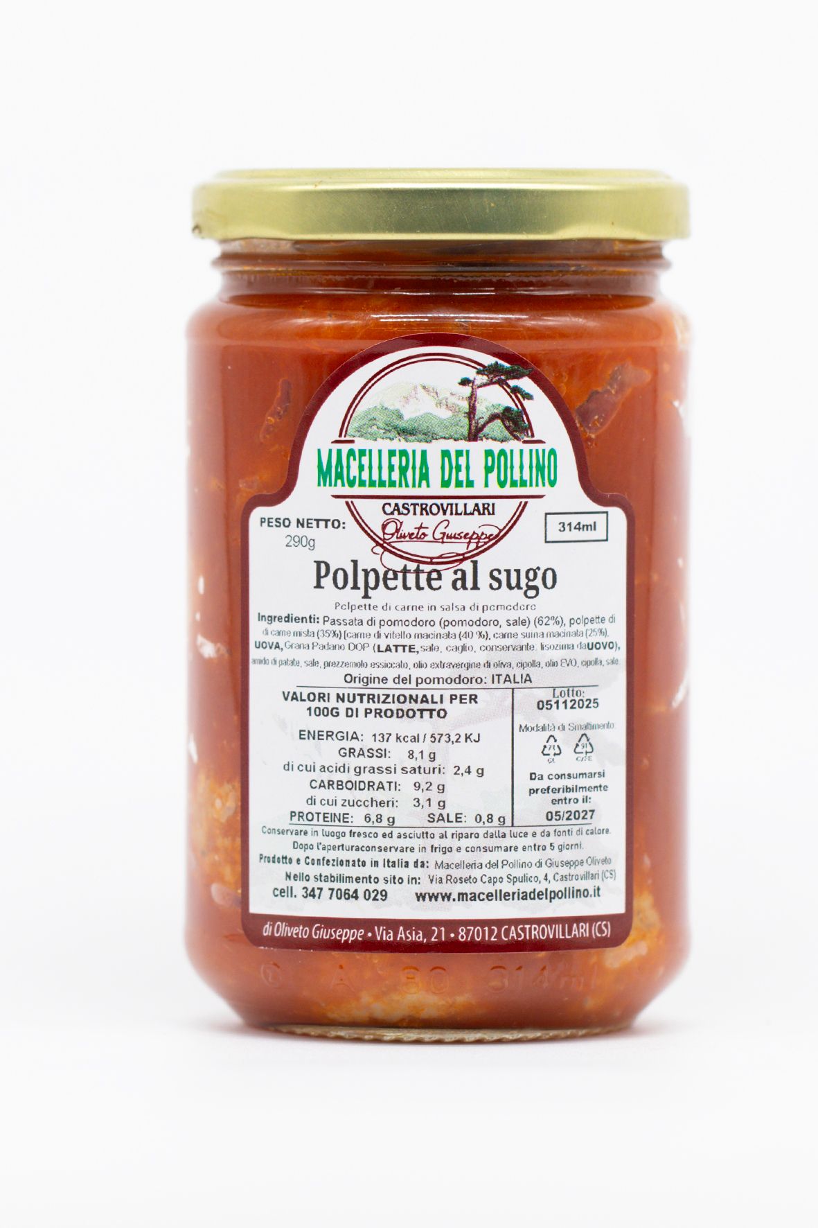 Sugo Polpette di carne dal 314 ml - Azienda Familiare Oliveto  - Calabria - Castrovillari