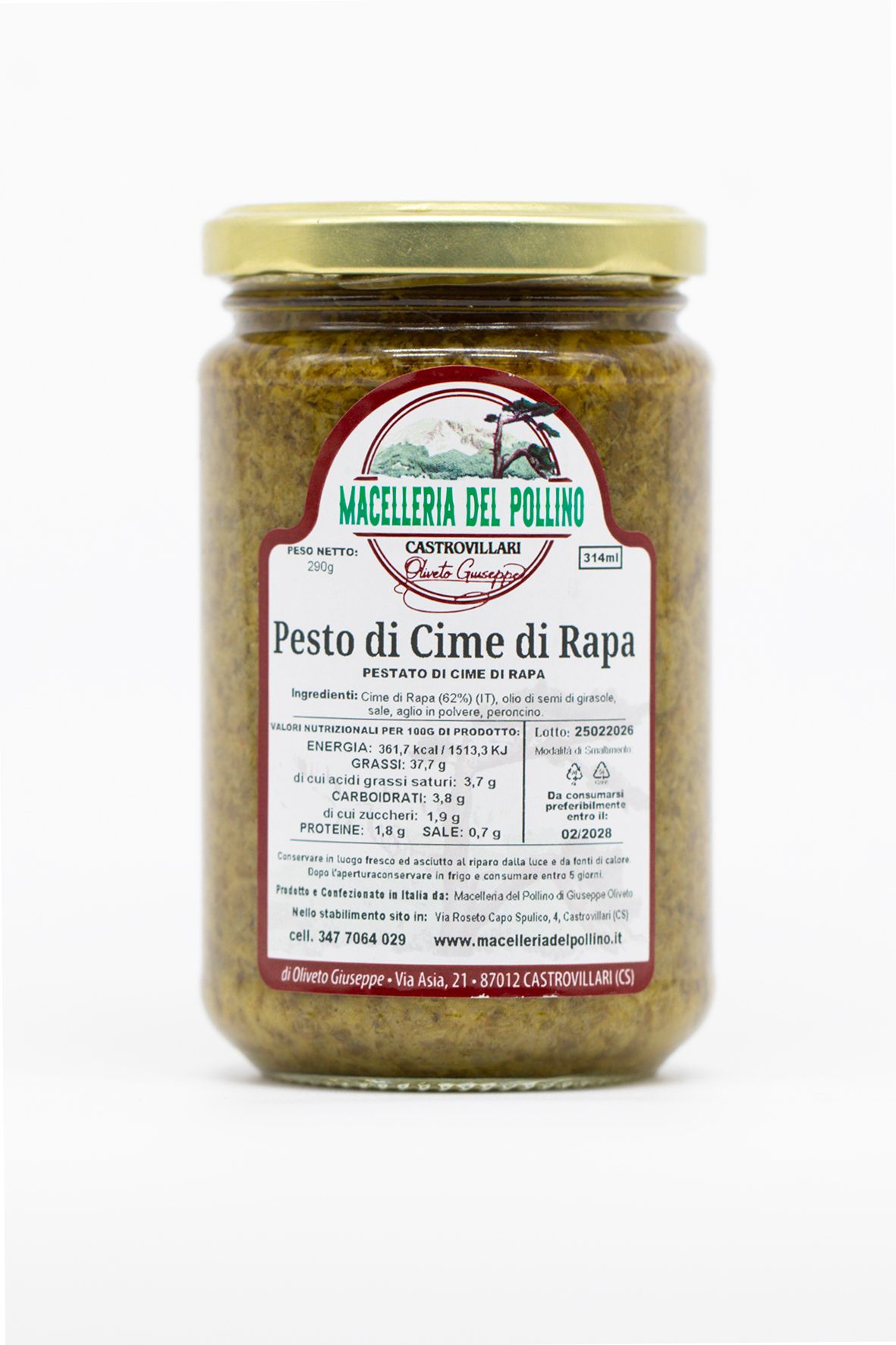 Pesto Cime di Rapa da 314ml - sugo a base Prodotto Tipico Calabrese - Castrovillari - Calabria