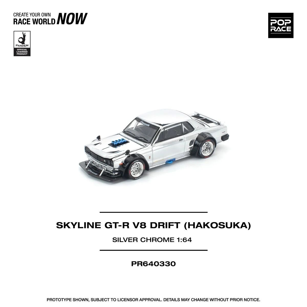 Pop Race Nissan Skyline GT-R V8 Drift (Hakosuka) Silver Chrome