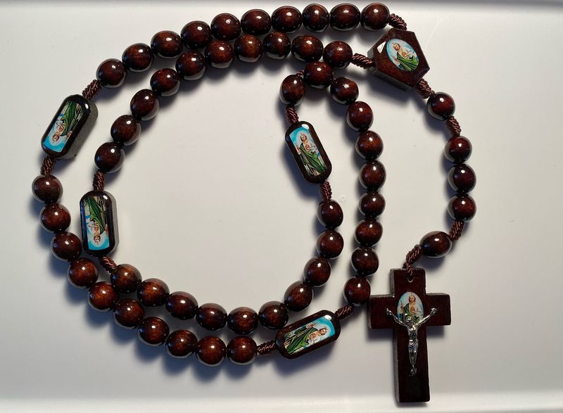 St. Jude Large Wooden Rosary - Brown