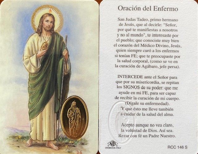 Estampita de San Judas con Oracion (Español) - Oracion del Enfermo